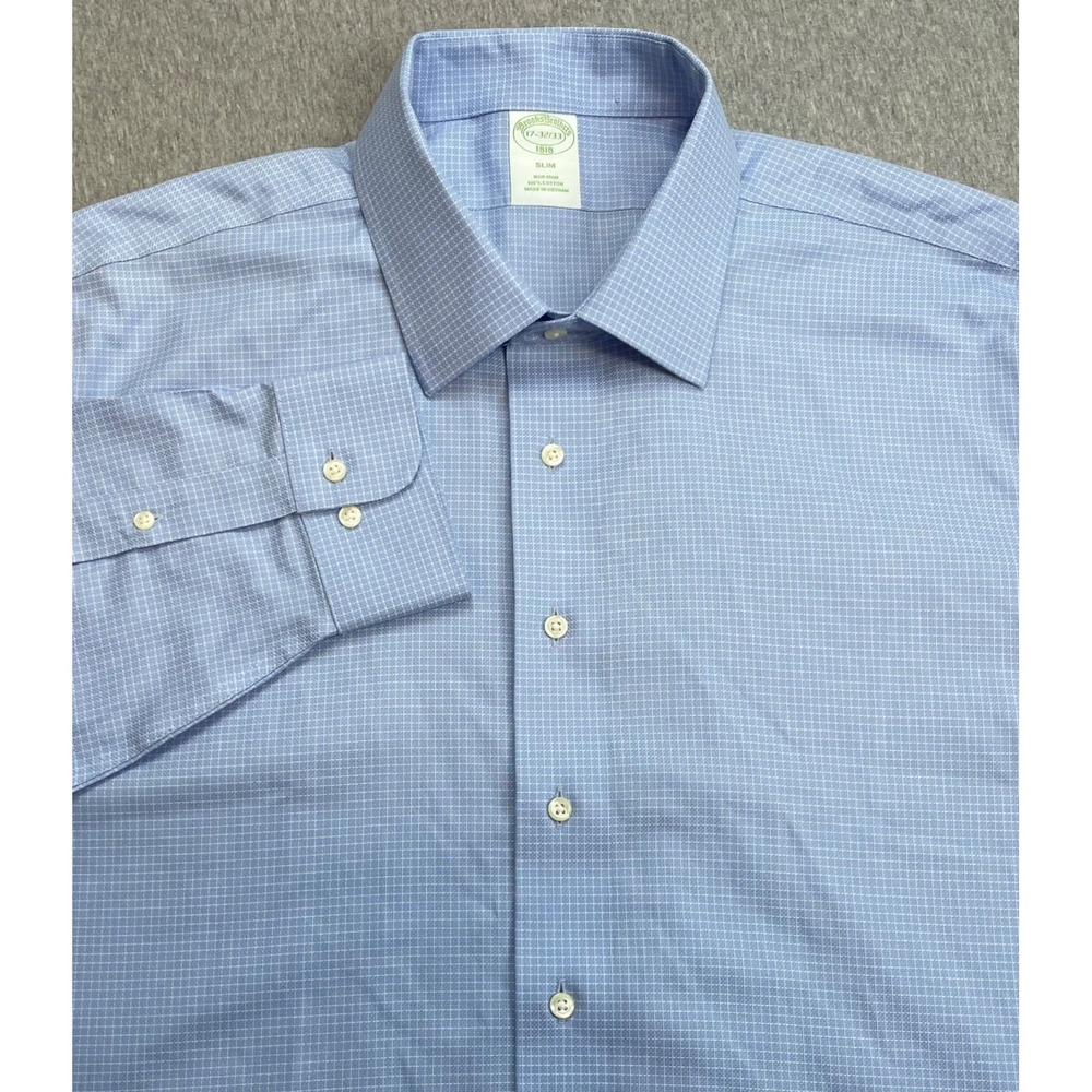 Brooks Brothers Shirt Mens 17 - 32/33 Check 100% Cotton Slim Fit Button Up NWT